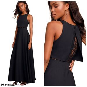 LULU'S true lover black lace backless maxi dress S‎